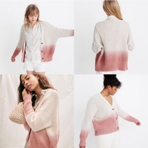 Madewell Dip-Dye Courtland Cardigan Sweater Pink Ombre Cottagecore 100% Cotton